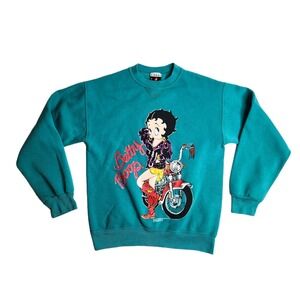 Vintage Betty Boop 1994 Biker Sweatshirt Size Medium Signal Sports Green Sweater